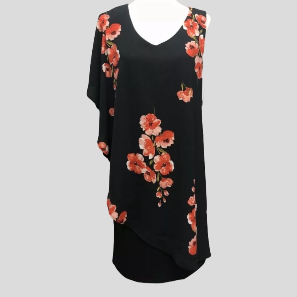 Women’s Rodan Double Layer Shift Dress With Draped Batwing Cold Shoulder Sleeve